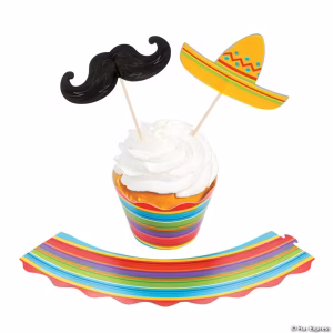 Fiesta Cupcake Wrappers with Picks, 50 wrappers, 100 pics
